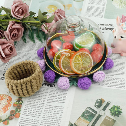 1 Set Handmade Crochet Flower Bouquet Coasters, Mini Knitted Roses Potted Decor for Tabletop, Crochet Flower Coaster Set for Home Birthday Gift for Mom Women