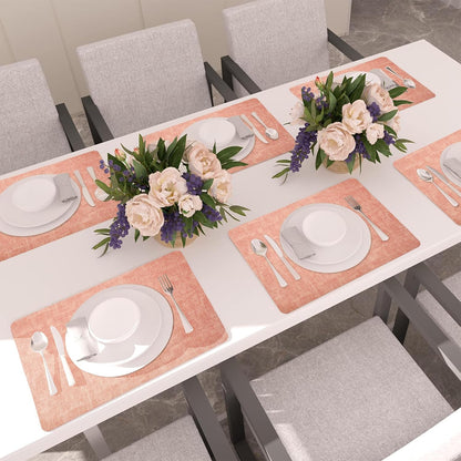 Maxpearl Faux Leather Placemats Set of 4 - Waterproof - Wipe Clean - Heat Resistant - Anti Slip Dining Table Place Mats, Suitable for Indoor & Outdoor Use, 17’’×12’’, Peachy Pink