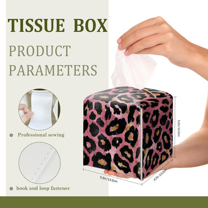 Pink Leopard Print Decorative Leather Tissue Box Cover - Tissue Box Holder Gifts for Women Family and Friends Funny Unique Home Decor Decorative for Kids Room Kitchen Bathroom Office - A01