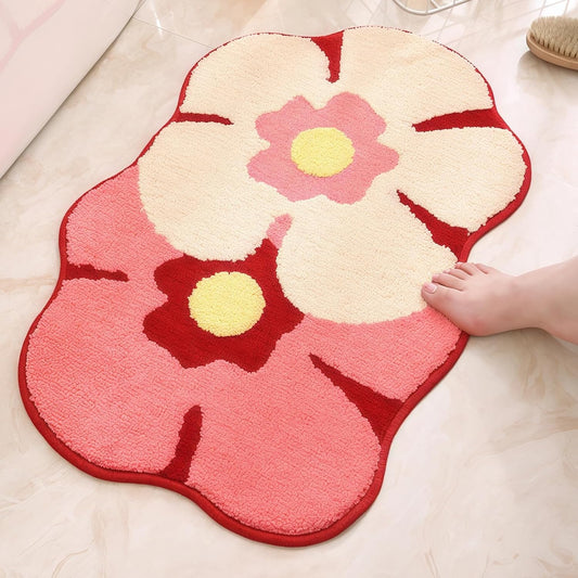 Larponder Flower Bath Mat,Funny Bathroom Rug,Non Slip Washable Rugs,Fluffy Soft Absorbent Applicable for Bathroom Floor Bathtub Summer Spring Home Decor Sink 18" x 28"