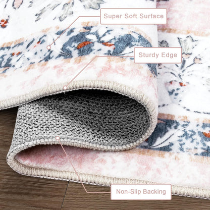 LIVEBOX Washable Pink Area Rugs 9x12 for Living Room, Soft Non-Slip Large Pink Rug for Bedroom, Ultra-Thin Faux Wool Rugs Boho Carpet for Girls Room Nursery, Blush/Pinks
