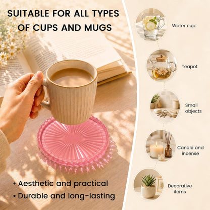Silicone Coasters for Drinks[4 pcs,No Holder] Dual-Sided Light-Play Design, Non-Stick Cup Covers & Table Mats, Coffee Table Decor, Clear Pink