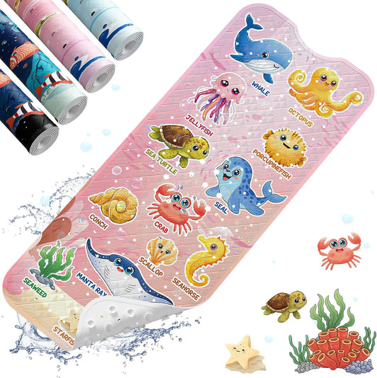 XIYUNTE Baby Bath Mat for Tub Non Slip Kids Bath Mat - 40"x16" Extra Long Bathtub Mat Non Slip Kids, Eco-Friendly Toddler Bath Mats with Suction Cups for Secure Grip, Easy to Clean & Easy Drying