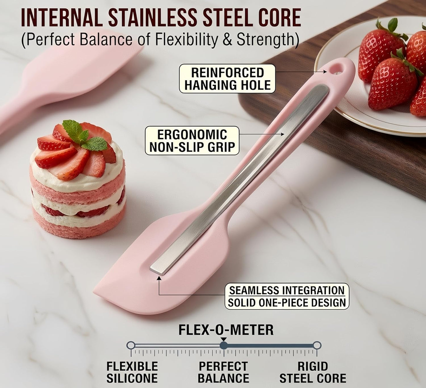 Silicone Spatula Set of 3, BPA-Free Heat Resistant Silicone Scraper Spoon Spatula for Baking, Cooking, Mixing, Non-Stick Kitchen Utensils Set (Dusty Pink)