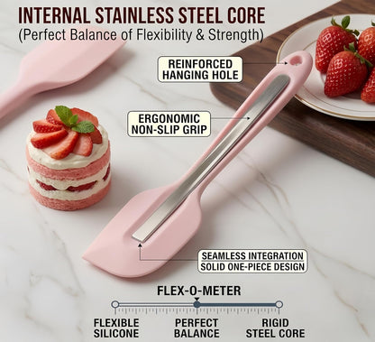 Silicone Spatula Set of 3, BPA-Free Heat Resistant Silicone Scraper Spoon Spatula for Baking, Cooking, Mixing, Non-Stick Kitchen Utensils Set (Dusty Pink)