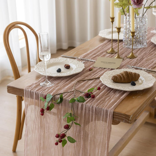 Keketoarrange 3pcs Dusty Pink Table Runner Sheer Table Runner French Country Rustic Gauze Bali yarn Cheesecloth 120 Inch 10 FT Cheese Cloth for Wedding Baby Bridal Shower Party Summer Home Decorations