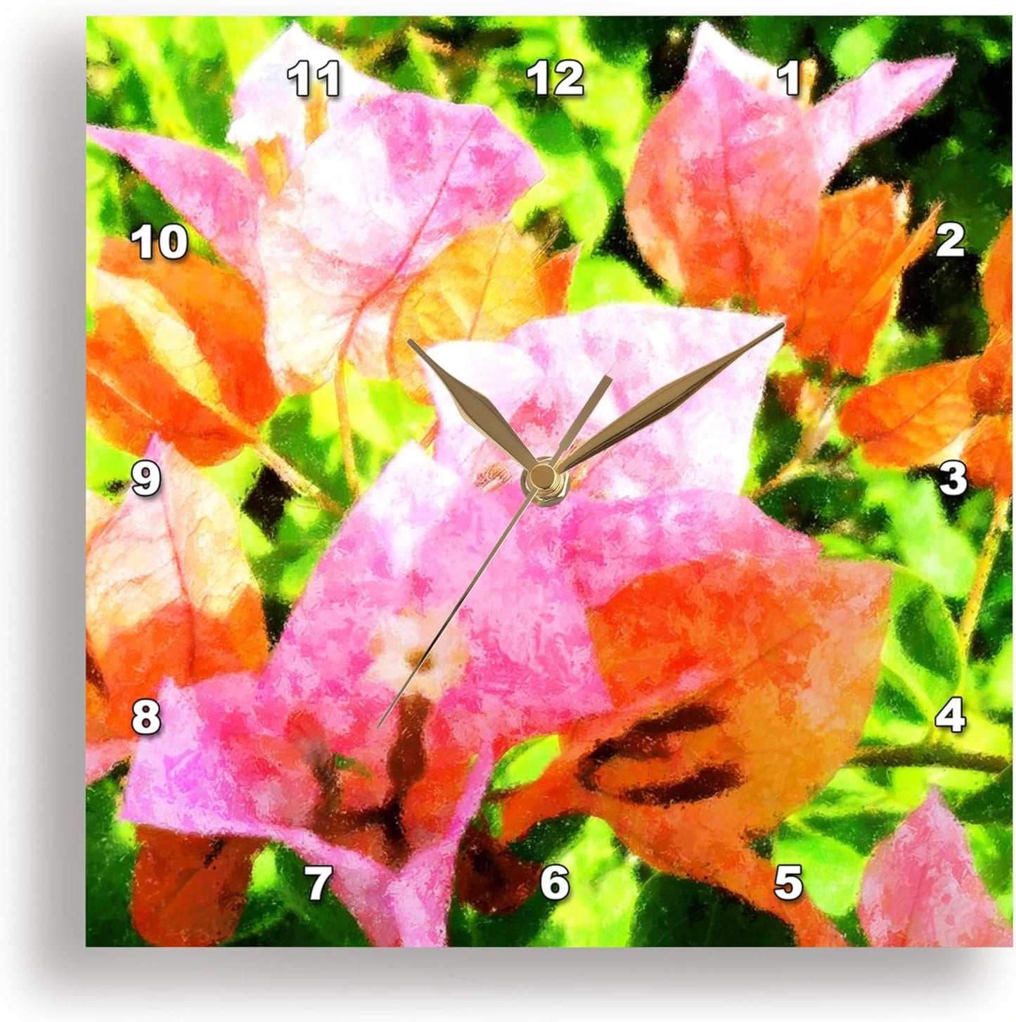 3dRose DPP_19010_1 Coral N Pink Floral Wall Clock, 10 by 10-Inch