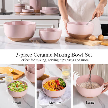 AmorArc Ceramic Mixing Bowls|Nesting Bowls Set of 3 for Kitchen|Stoneware Serving Bowls with Rustic Terracotta Underside for Mixing,Cooking,Baking,Salad| Microwave & Dishwasher Safe 4.6/2.8/1.3 Qt