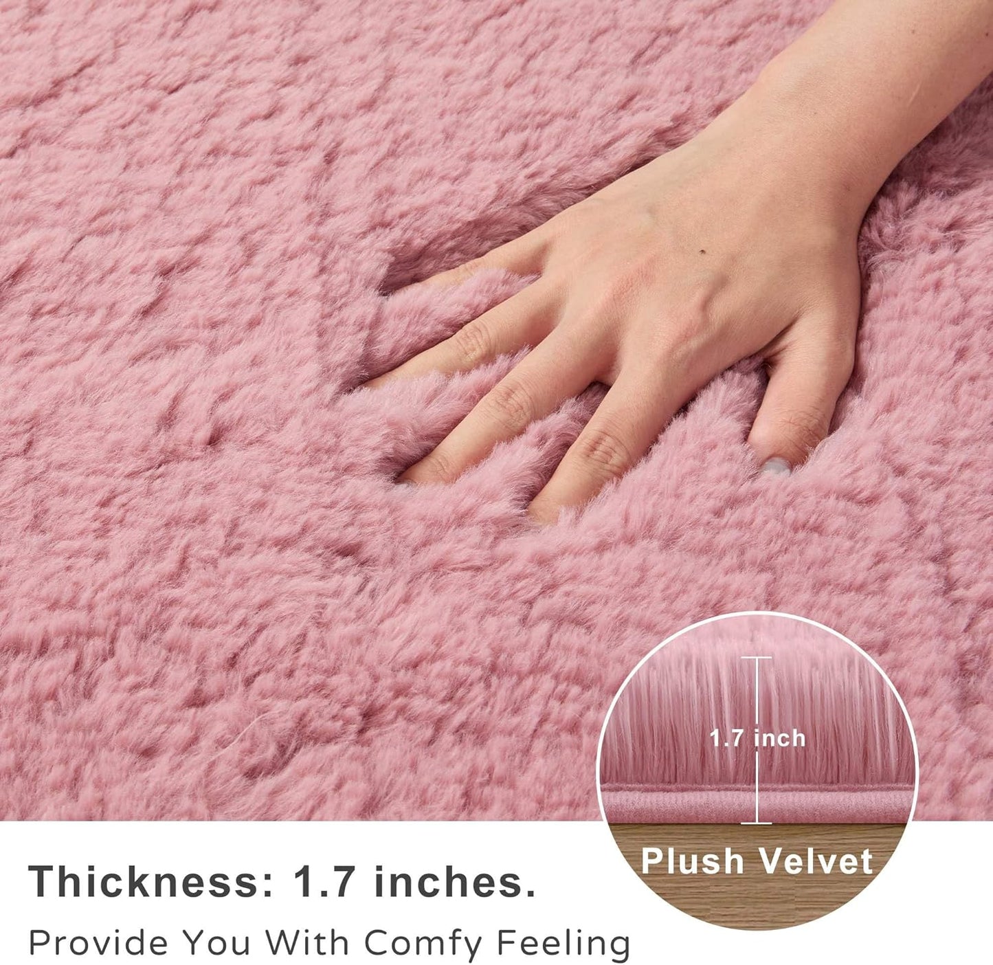 5x8 Ft Blush Pink Fluffy Area Rugs, Pet-Friendly Easy Care Ultra Soft Shag Carpet with Non-Slip Backing, Modern Fuzzy Plush Rug for Living Room, Bedroom & Playroom Decor