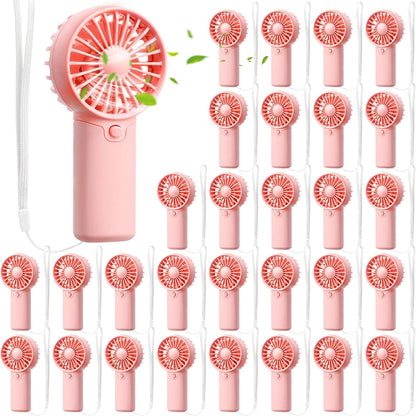 Rossesay 30 Pcs Mini Portable Fan Handheld Battery Operated Portable Small Personal Fans for Summer Travel Beach Indoor Outdoor Cooling Gift (Pink)