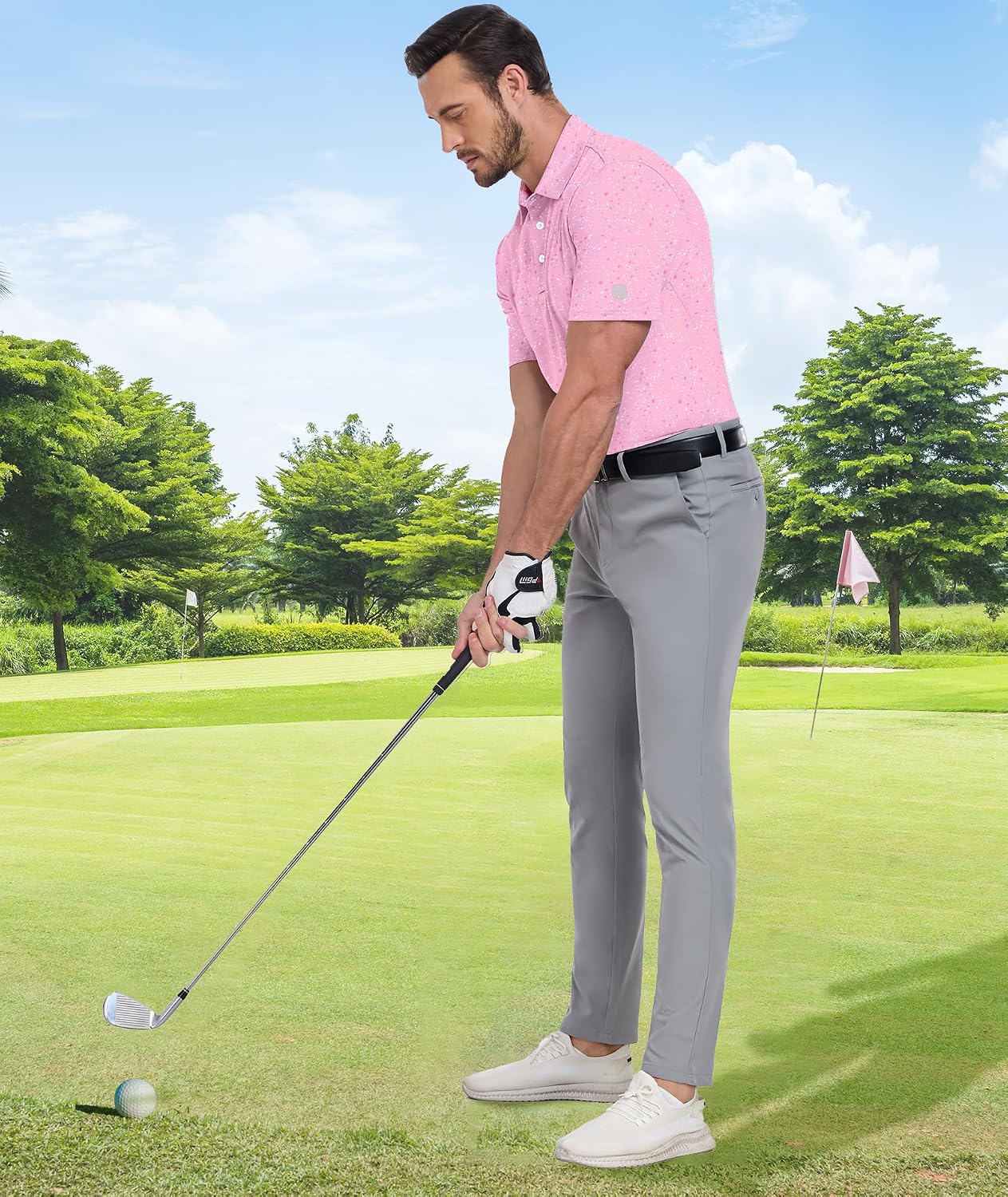 ZITY Mens Golf Shirt Short Sleeve Moisture Wicking Performance Daily Casual Print Patterns Collared Golf Polo Shirts for Men