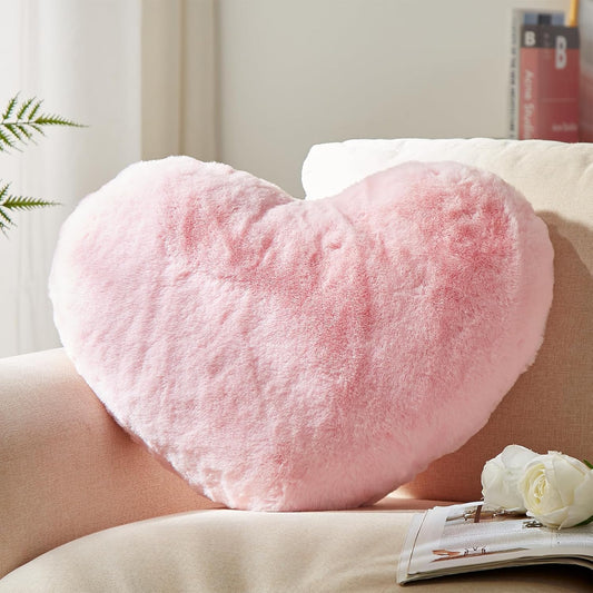 YRXRUS Heart Pillows, Love Heart Shaped Pillow, Small Cute Pink Heart Pillows for Gifts, Faux Rabbit Throw Pillows for Her, Kids, Girls Home Decoration, 10X11 Inch