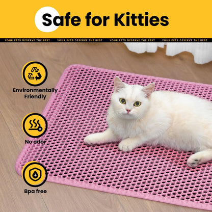 Cat Litter Mat New Size 23.6"x14.6" for Small Spaces, Upgrade Super Waterproof Back Layer Litter Box Mat, Non Slip, Durable, Soft on Paws Kitty Trapping Matt, Pink