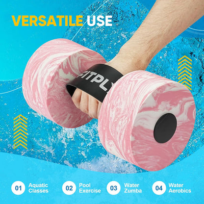 Water Weights Aquatic Pool Dumbbells for Swimming Exercise - EVA Foam Swim Pool Weights with Handle Strip, 2PCS Lightweight Water Dumbbells, Aerobics Swimming Exercise Equipment