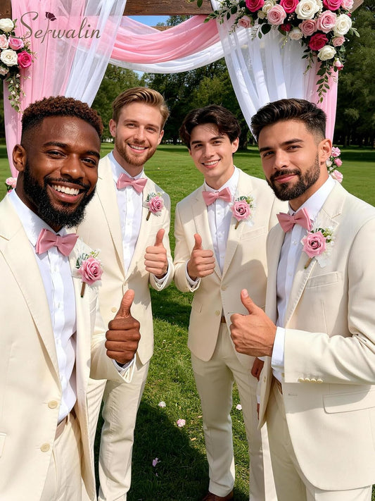 Serwalin 6 Pcs Pink Boutonniere for Men, Groom Groomsmen Best Man Guest Boutonnieres，Artificial Flowers Silk Rose for Wedding Prom Ceremony Anniversary Party Homecoming