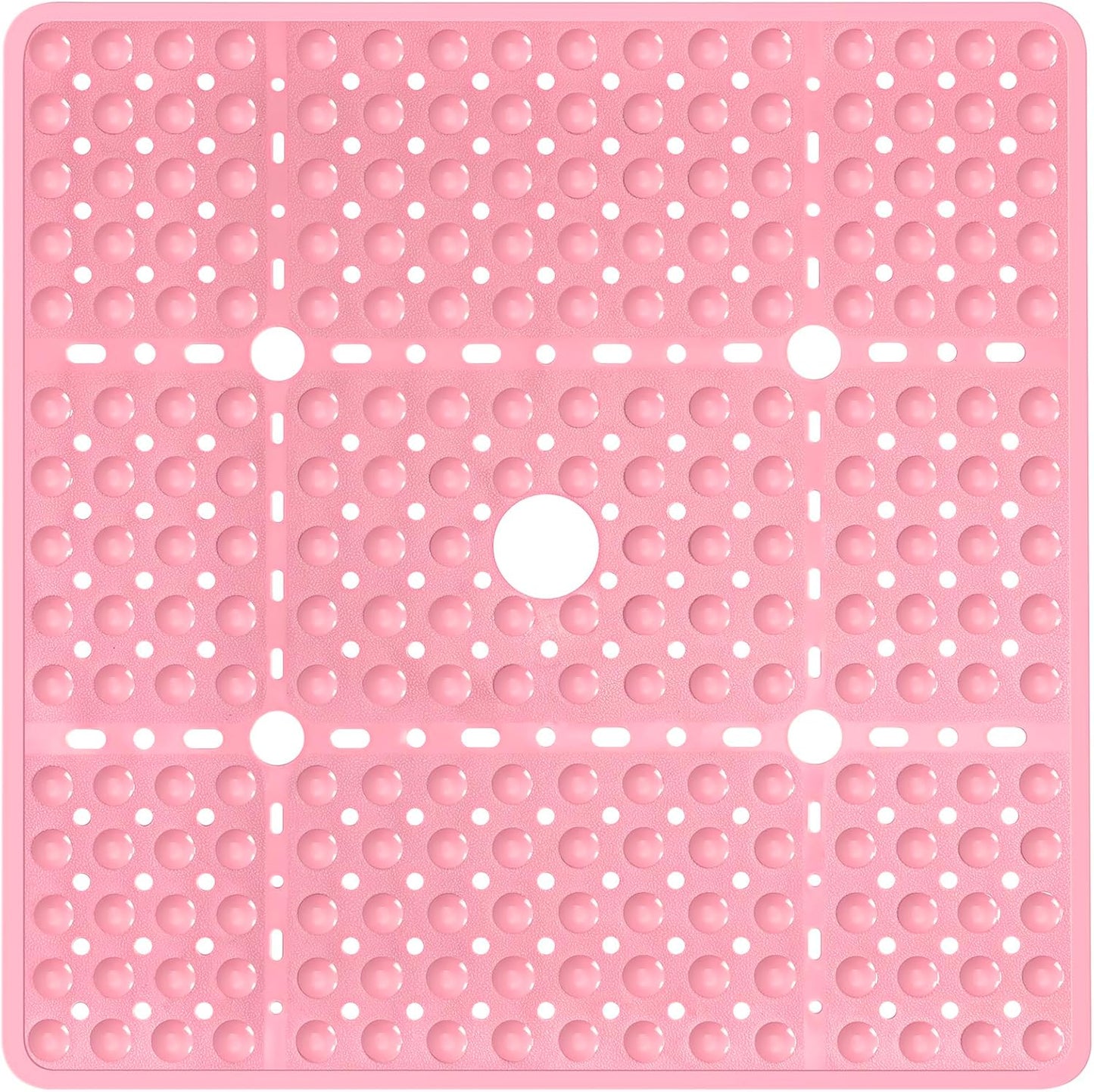 Large Square Shower Mat 27 x 27 Inch Pink, Non Slip Shower Bathtub Mats for Inside Shower with Big Suction Cups Drain Holes, Anti Slip Bathroom Floor Shower Stall Mats, Easy Clean, BPA-Free