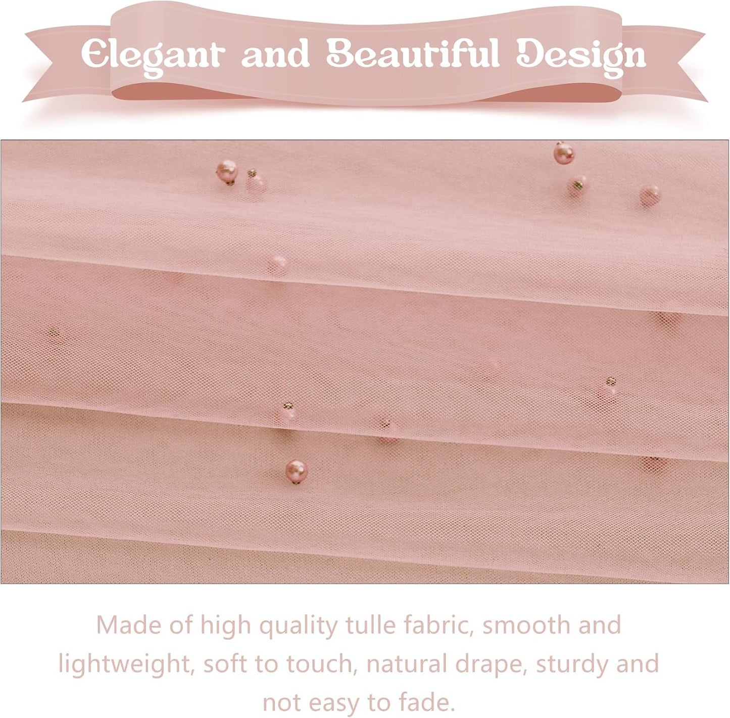 12 Pack 10FT Pearl Table Runner 30x120 Inch Dusty Pink Tulle Fabric Boho Rustic Sheer Table Runners Lace Table Cloth for Wedding Bridal Shower Birthday Party Arch Veil Dessert Table Decor (Dusty Pink)