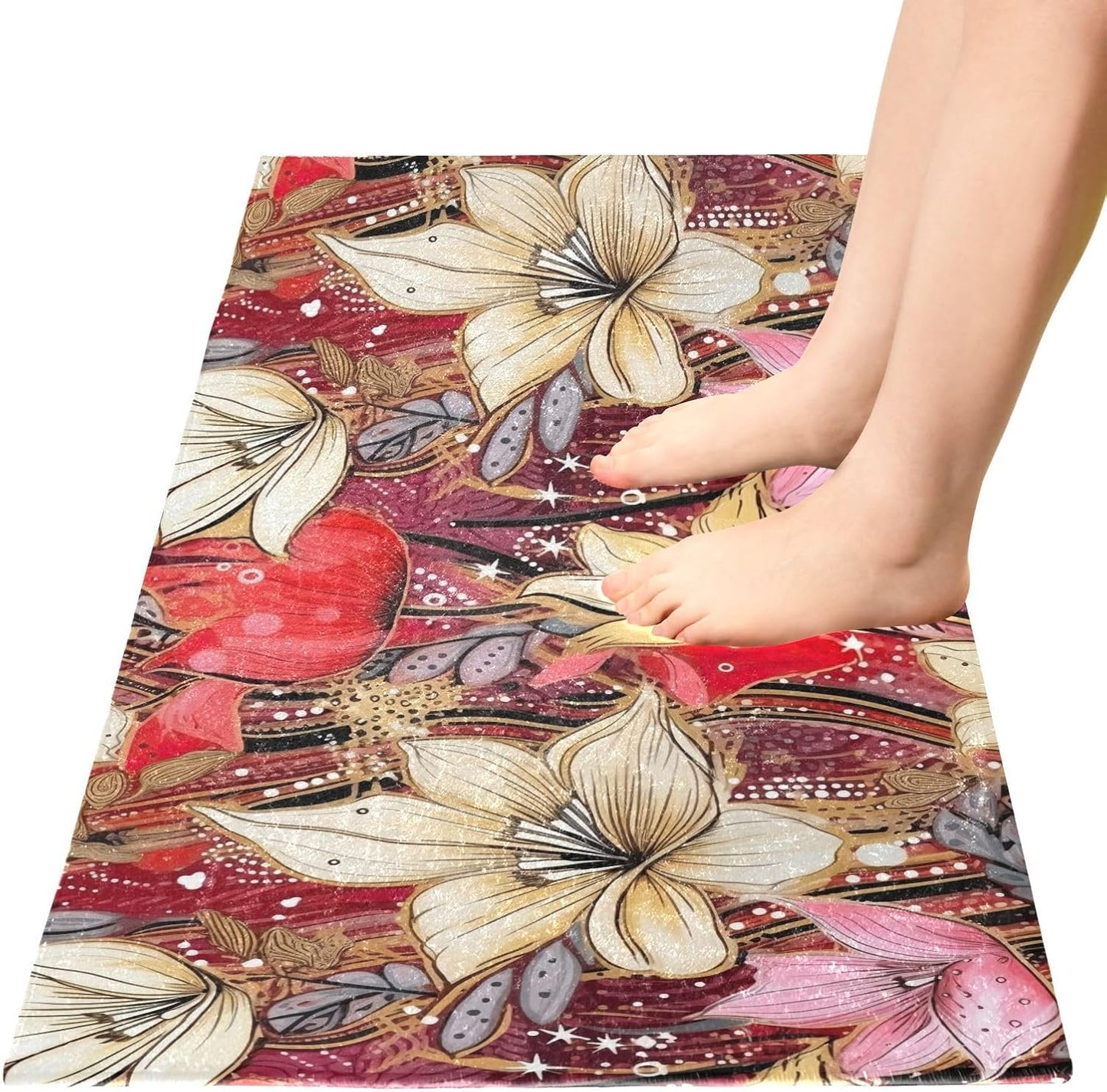J JOYSAY Flowers Floral White Pink Bathroom Rug Mat Soft Absorbent Bath Rug Carpet Non Slip Quick Dry Bath Mats for Bathroom Shower Bedroom Living Room Kitchen 39"x20"