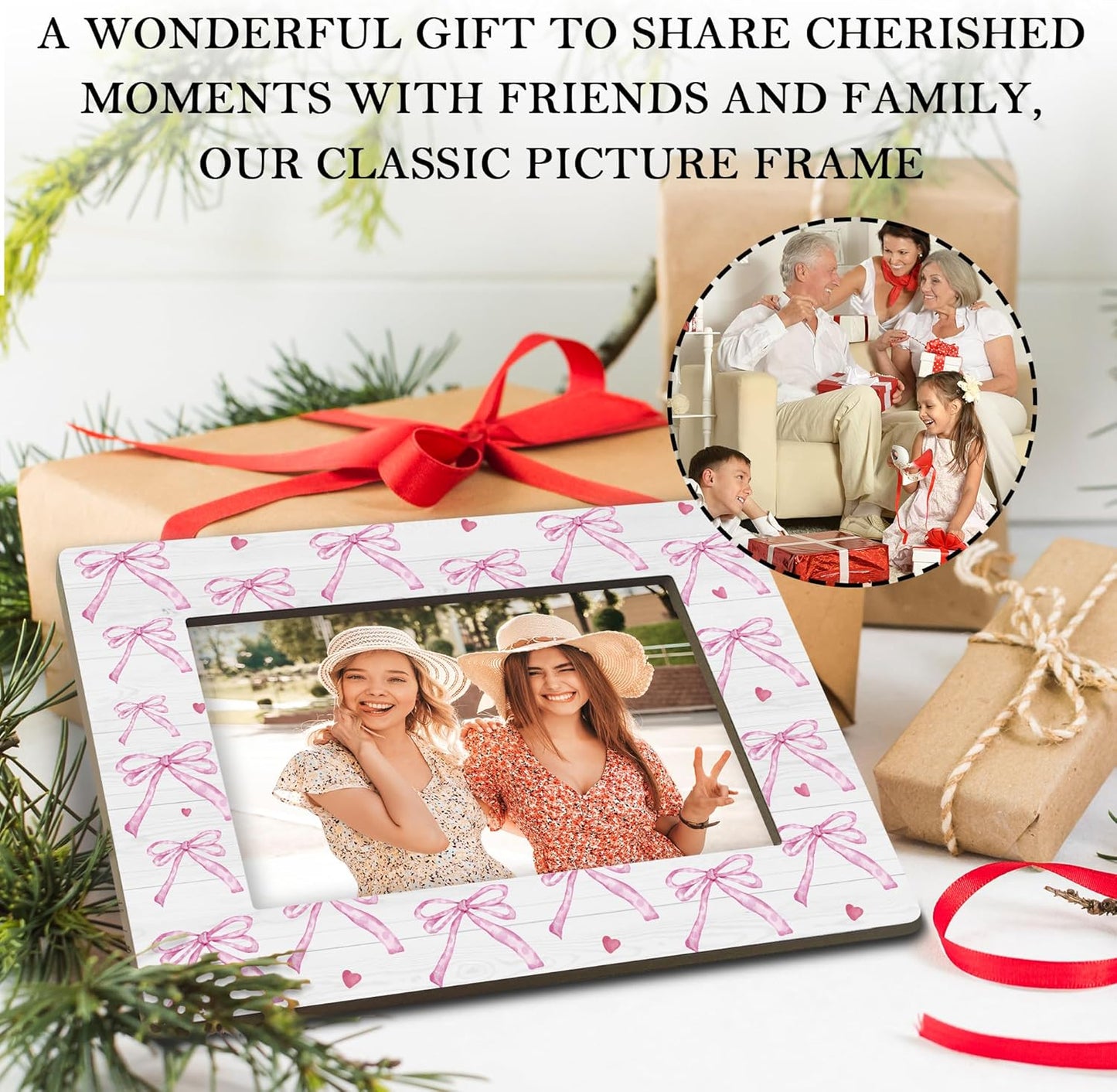 Pink Bow Couple Wedding Gifts Picture Frame, 4x6 Horizontal Photo Frame for Tabletop Display