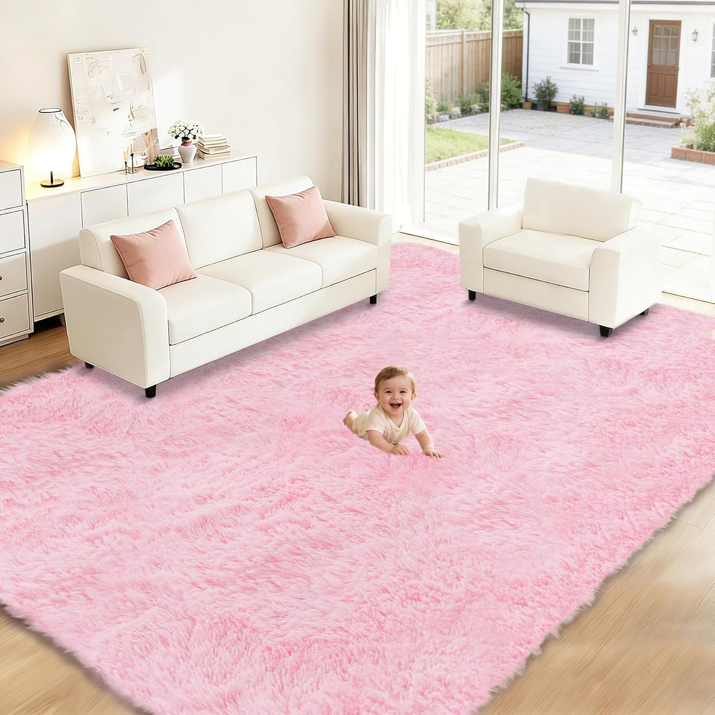 8x10 Area Rugs for Living Room: Soft Pink Fluffy Rug Shag Washable Rug Plush Fuzzy Indoor Carpet for Bedroom Nursery Playroom Girls Boys Kids Room (Pink, 8'x10')