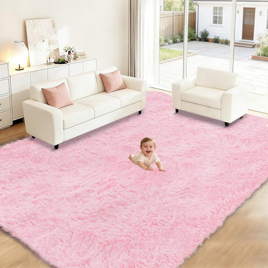 8x10 Area Rugs for Living Room: Soft Pink Fluffy Rug Shag Washable Rug Plush Fuzzy Indoor Carpet for Bedroom Nursery Playroom Girls Boys Kids Room (Pink, 8'x10')