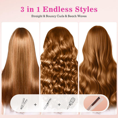 Hair Straightener and Curler, 2-in-1 Flat Iron & Airflow Curling Iron, Cool Air Hair Styling Tool, Ceramic Hair Straightener for Women, Dual Voltage, Blush Pink