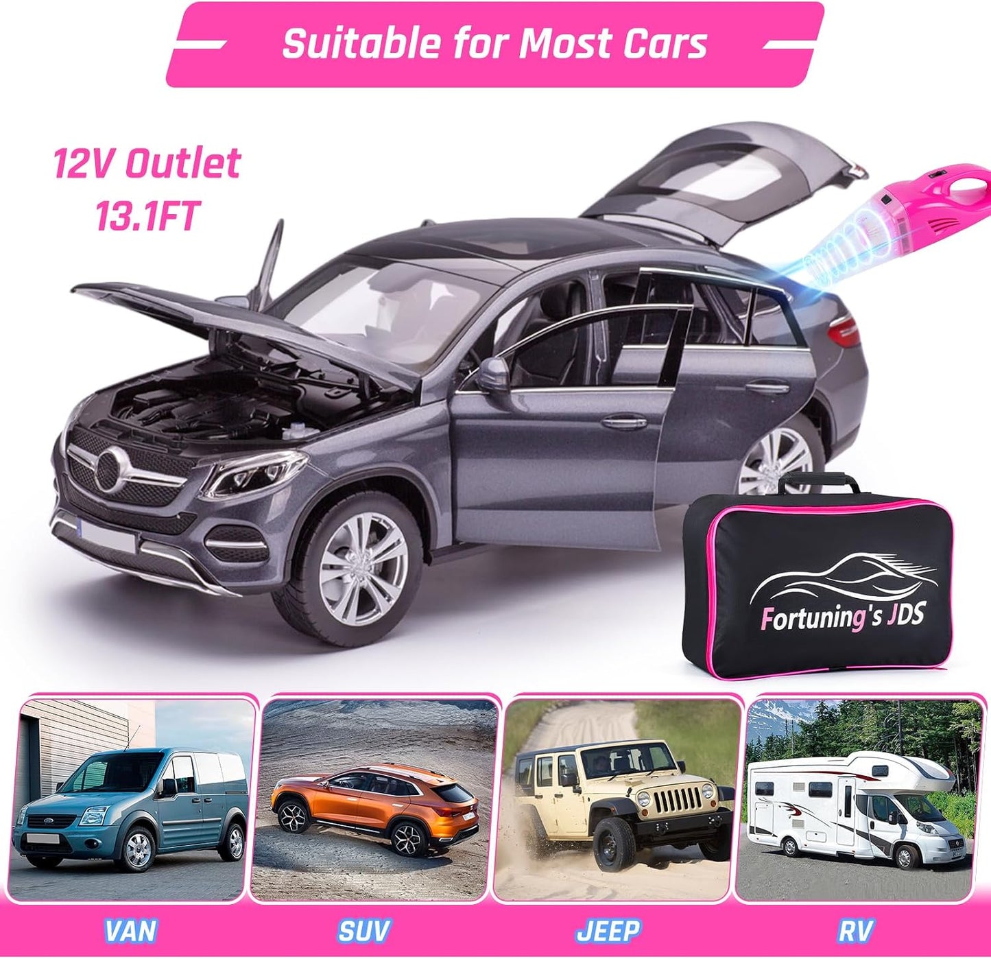 55PCS Pink Car Detailing Kit Interior Cleaner with High Power Handheld Vacuum, Car Wash kit with Detailing Brush Set,Car Interior Detailing Kit,Car Accessories for Cars,Gifts for Women