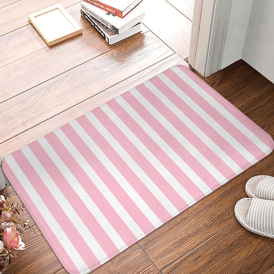 Soft Pink and White Stripes Bath Mats for Bathroom Non Slip, Fluffy Absorbent Microfiber Bath Mat Washable, Aesthetic Bathroom Rugs, Bath Mat for Shower Sink 16x24 Inch