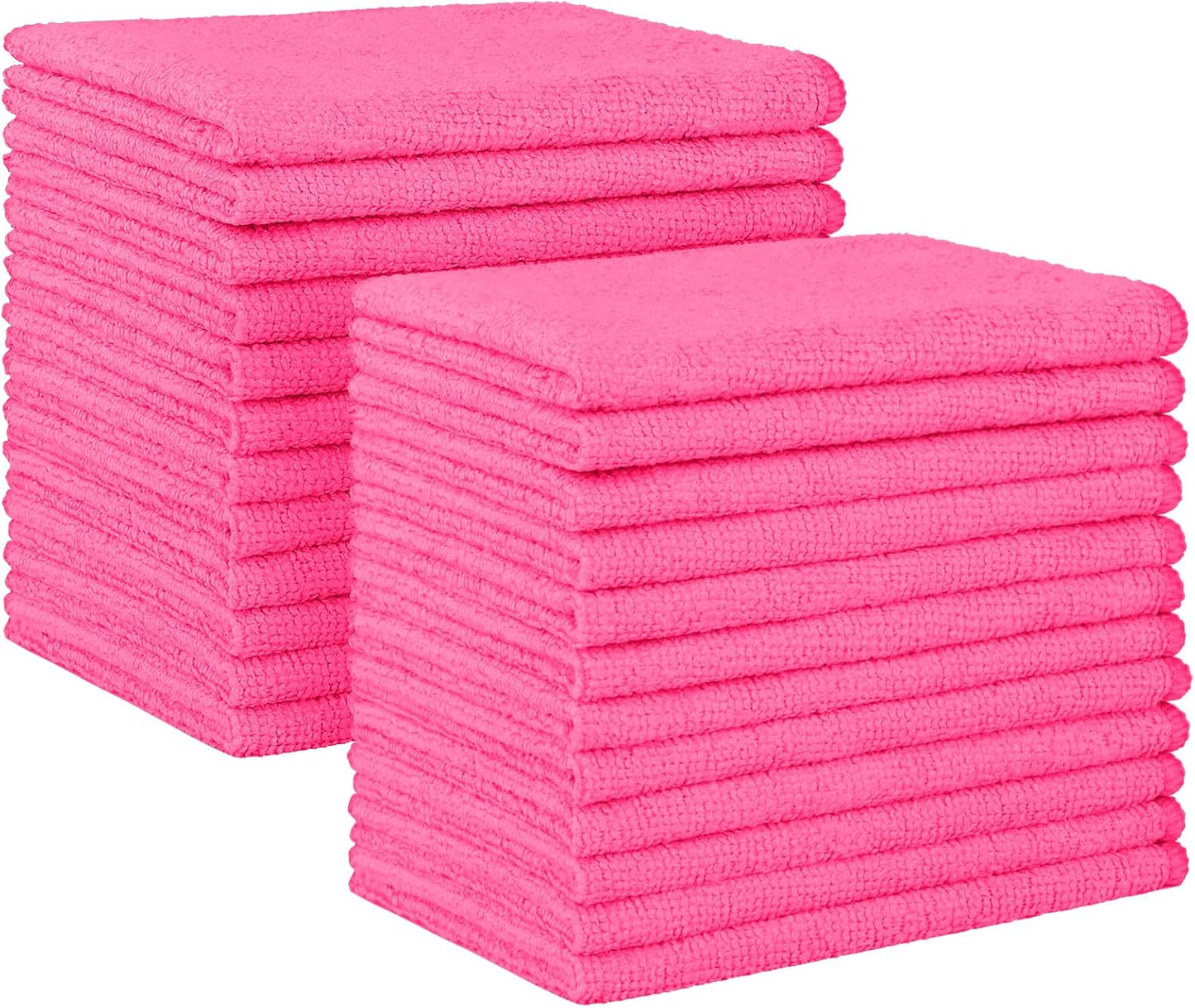HOMEXCEL Pink Microfiber Cleaning Cloth, 24 Pack Absorbent Cleaning Rags, Lint-Free, Streak-Free Cleaning Towels for Car Kitchen House, 12"X11"