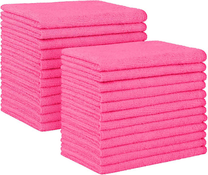 HOMEXCEL Pink Microfiber Cleaning Cloth, 24 Pack Absorbent Cleaning Rags, Lint-Free, Streak-Free Cleaning Towels for Car Kitchen House, 12"X11"