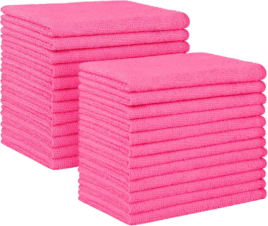 HOMEXCEL Pink Microfiber Cleaning Cloth, 24 Pack Absorbent Cleaning Rags, Lint-Free, Streak-Free Cleaning Towels for Car Kitchen House, 12"X11"