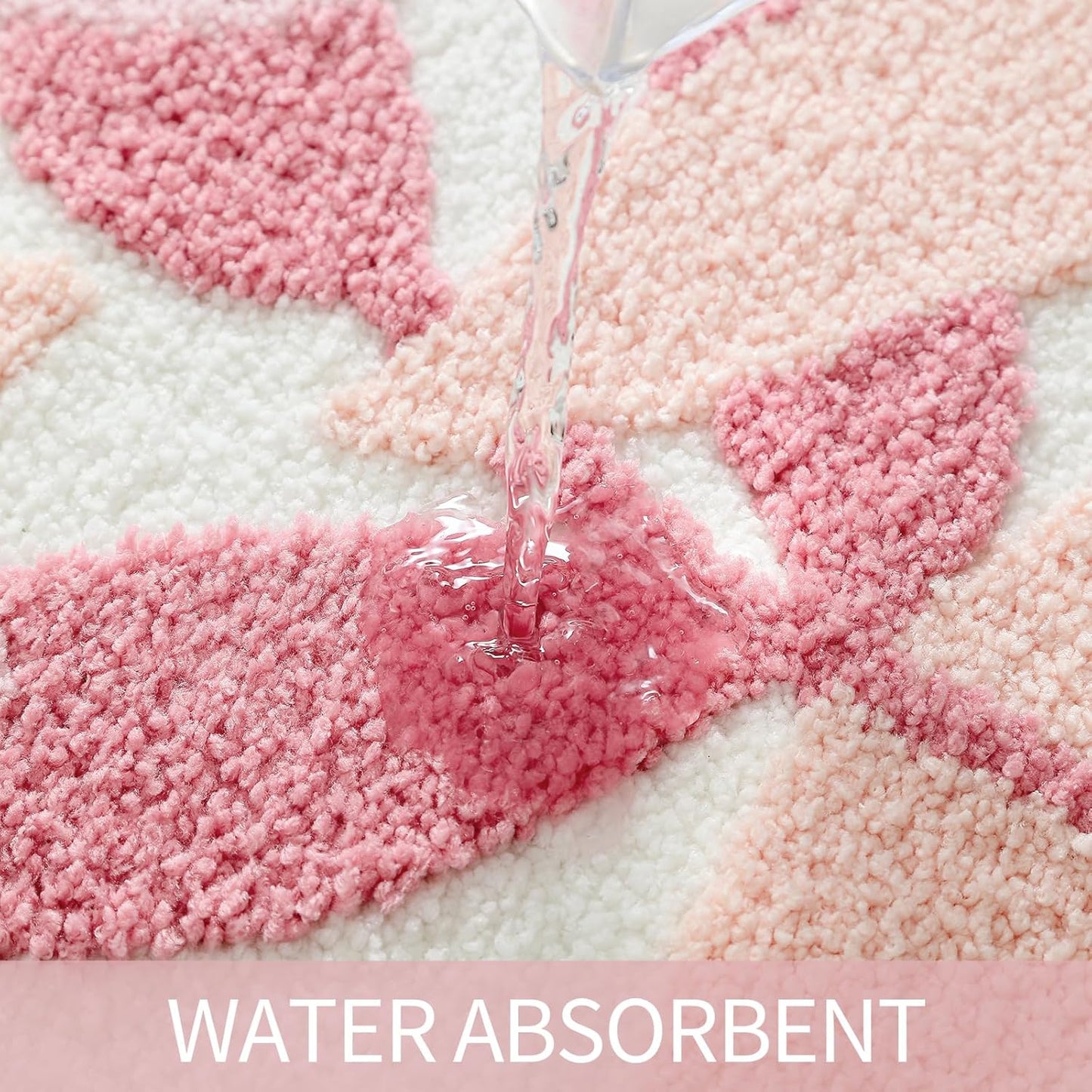 Gibelle Pink Bathroom Rug, Non-Slip Strong Water Absorbent Plush Microfiber Bath Mat, Machine Washable Bathroom Floor Mat Shower Rug Cute Leaves Bathmat Indoor Doormat, 20"x32"