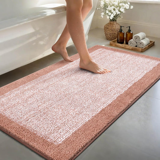 60x24 Long Bathroom Rugs Washable Non Slip, Pink Bath Mat for Bathroom Floor Tub, Soft Absorbent Quick Dry Mats for Shower, Bathtub,Home Decor