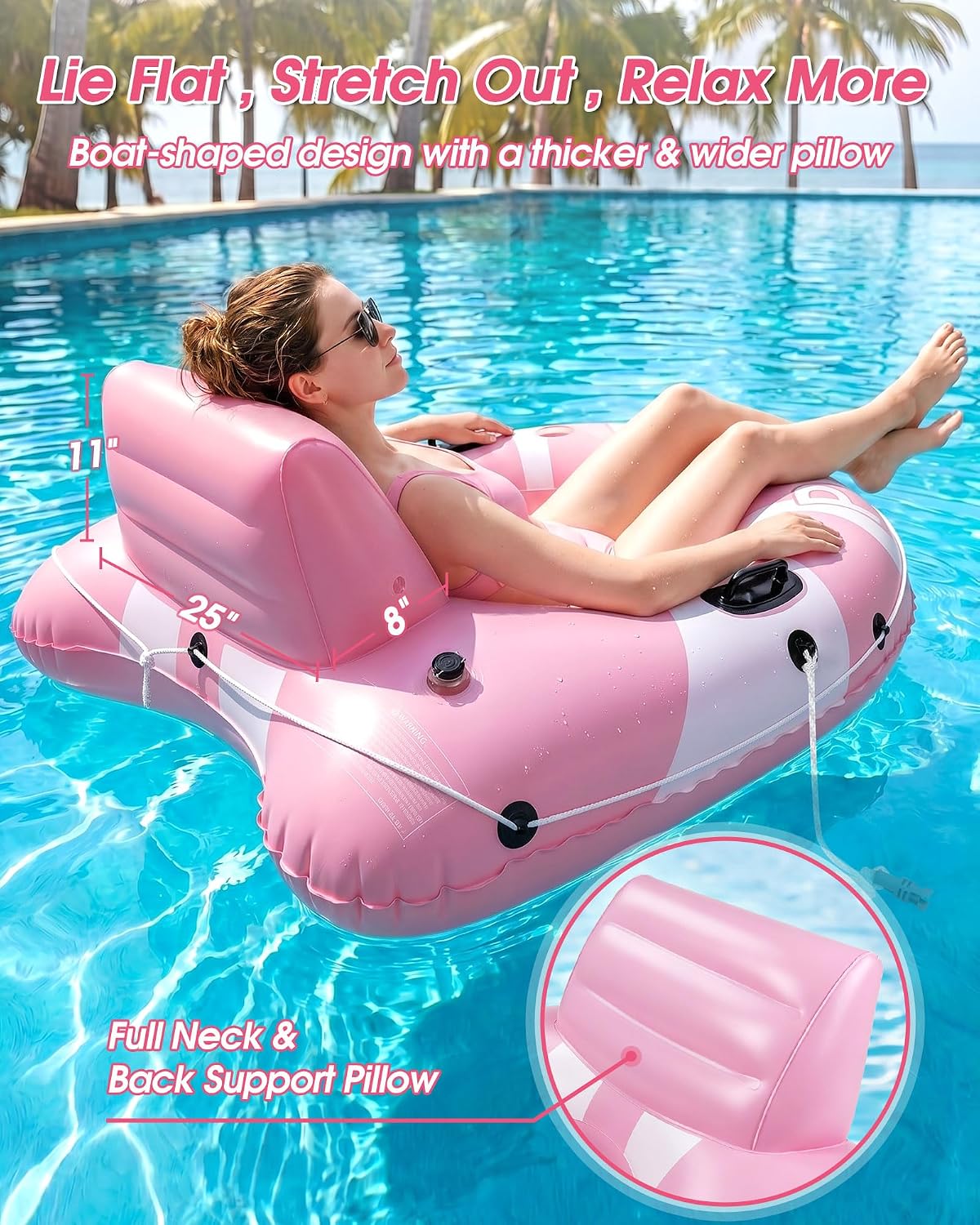 River Tubes for Floating Heavy Duty, 53" Inflatable Pool Floats Adult, Water Tube with Mesh Seat, Full Support Headrest, 2 Cup Holder, 450lb Capacity - Ideal for Pool, River, Lake Float