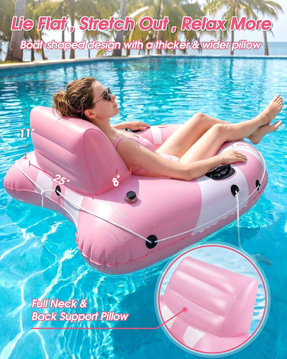 River Tubes for Floating Heavy Duty, 53" Inflatable Pool Floats Adult, Water Tube with Mesh Seat, Full Support Headrest, 2 Cup Holder, 450lb Capacity - Ideal for Pool, River, Lake Float