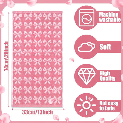 Mindsoft 2 Pcs Pink Bow Hand Towels 100% Cotton 13 x 29 Inch Soft Decorative Bathroom Towels Absorbent for Gym Spa Guest Room