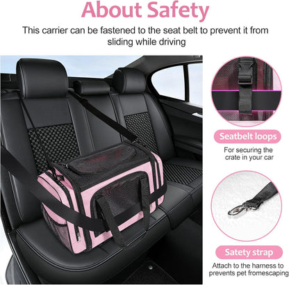 Discala Large Cat Carrier for 2 Cats, Pet Carrier, Dog Carrier for Small Dogs, Cat Carrier Soft, Collapsible Large Pet Carrier for Traveling Indoor and Outdoor Uses - Pink 23"x13"x13"