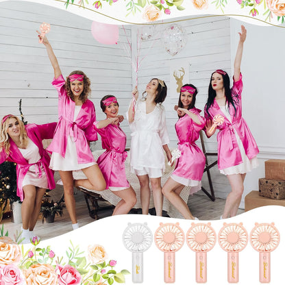 Glooglitter 8 Pcs Bachelorette Party Handheld Fan Bulk 1 White Bride USB Personal Hand Held Fan and 7 Pink Bridesmaids Small Eyelash Fan for Wedding Party Bachelorette Party