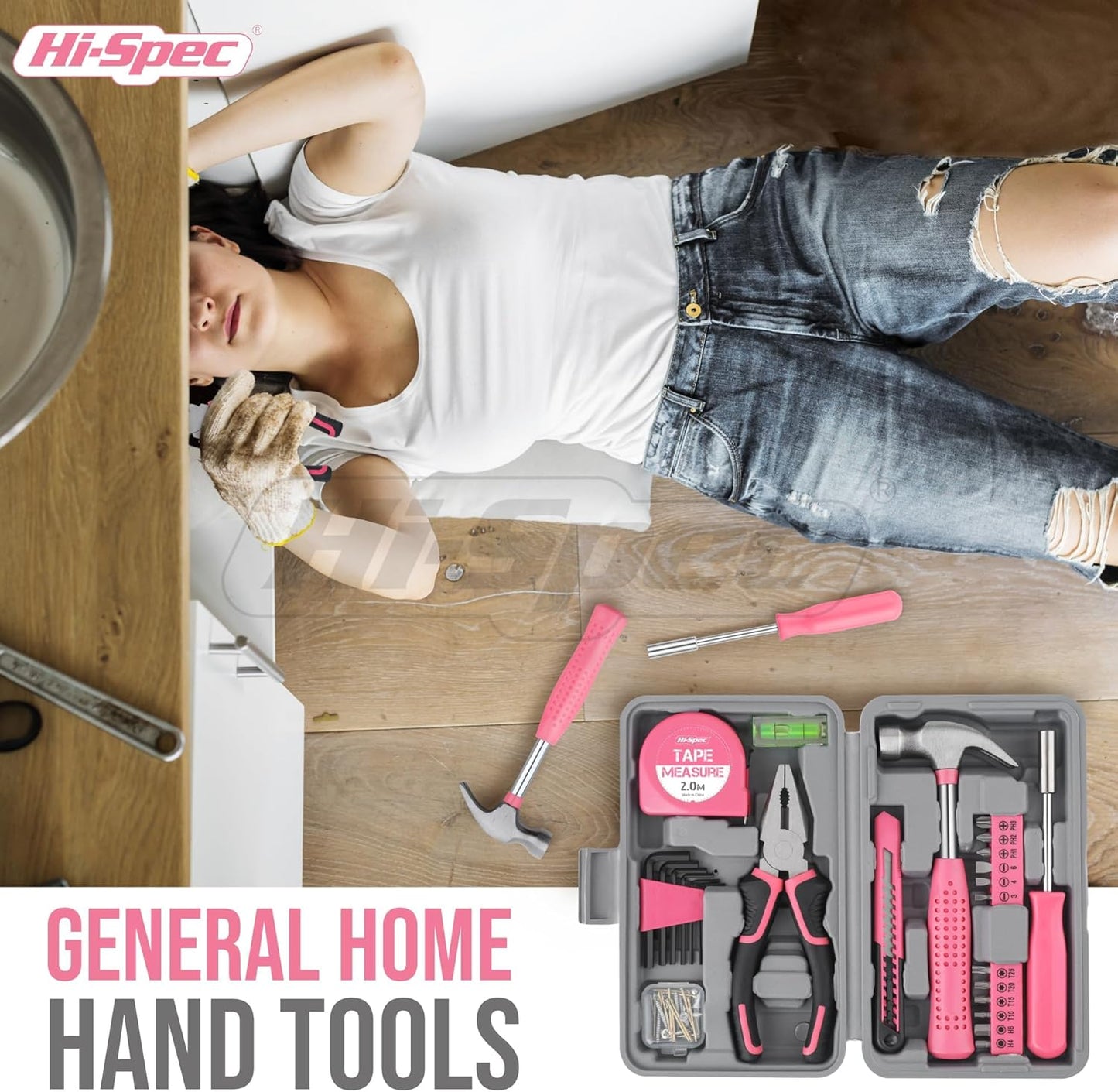 Hi-Spec 25pc Pink Household DIY Tool Kit and 54pc Pink Home DIY Repair Tool Kit Set