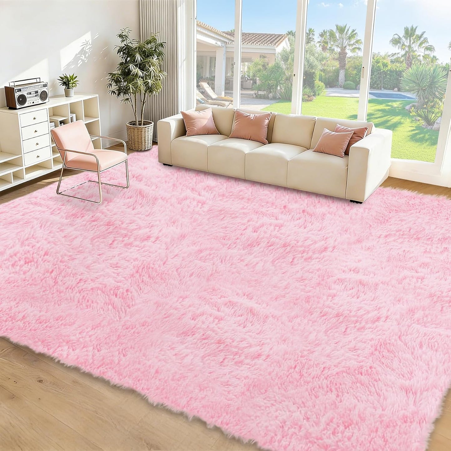8x10 Area Rugs for Living Room: Soft Pink Fluffy Rug Shag Washable Rug Plush Fuzzy Indoor Carpet for Bedroom Nursery Playroom Girls Boys Kids Room (Pink, 8'x10')