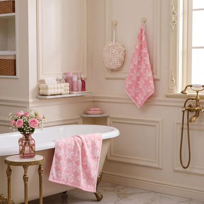 Mindsoft 2 Pcs Pink Bow Hand Towels 100% Cotton 13 x 29 Inch Soft Decorative Bathroom Towels Absorbent for Gym Spa Guest Room