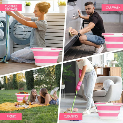 Collapsible Mop Bucket 4.2 Gallon(16L), Space-Saving Foldable Cleaning Bucket with Handle & Hanging Hole for Home, Swimming Pool, Camping, Car Wash & Outdoor (Pink White)