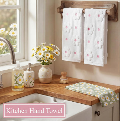 Mindsoft 2 Pcs Daisy Hand Towels for Bathroom Coquette Hand Towels 100% Cotton Absorbent Decorative Jacquard Weave Bath Decor Preppy Kitchen Decor Gift(Pink)