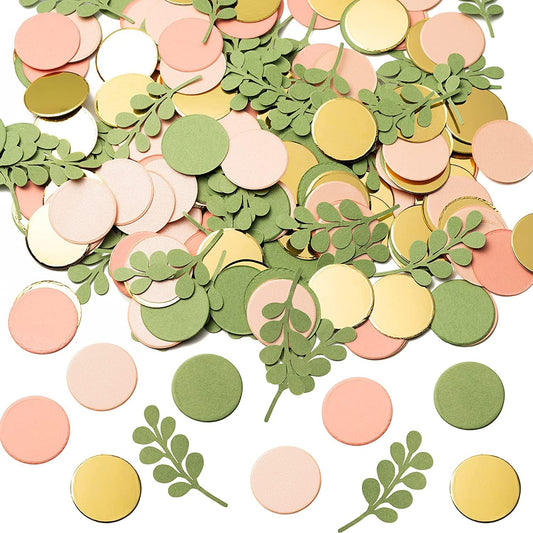BeYumi 300Pcs Back to School Sage Olive Green Peach Blush Round Scatter Confetti Dots Greenery Eucalyptus Paper Confetti Table Decoration Bridal Wedding Baby Shower Birthday Holiday Party Supplies
