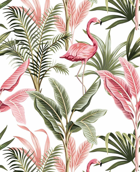 Watercolor Pink Flamingo Tropical Peel and Stick Wallpaper Removable Green Leaf Vinyl Self Adhesive Wallpaper for Wall Decor 17.7in x 9.8ft