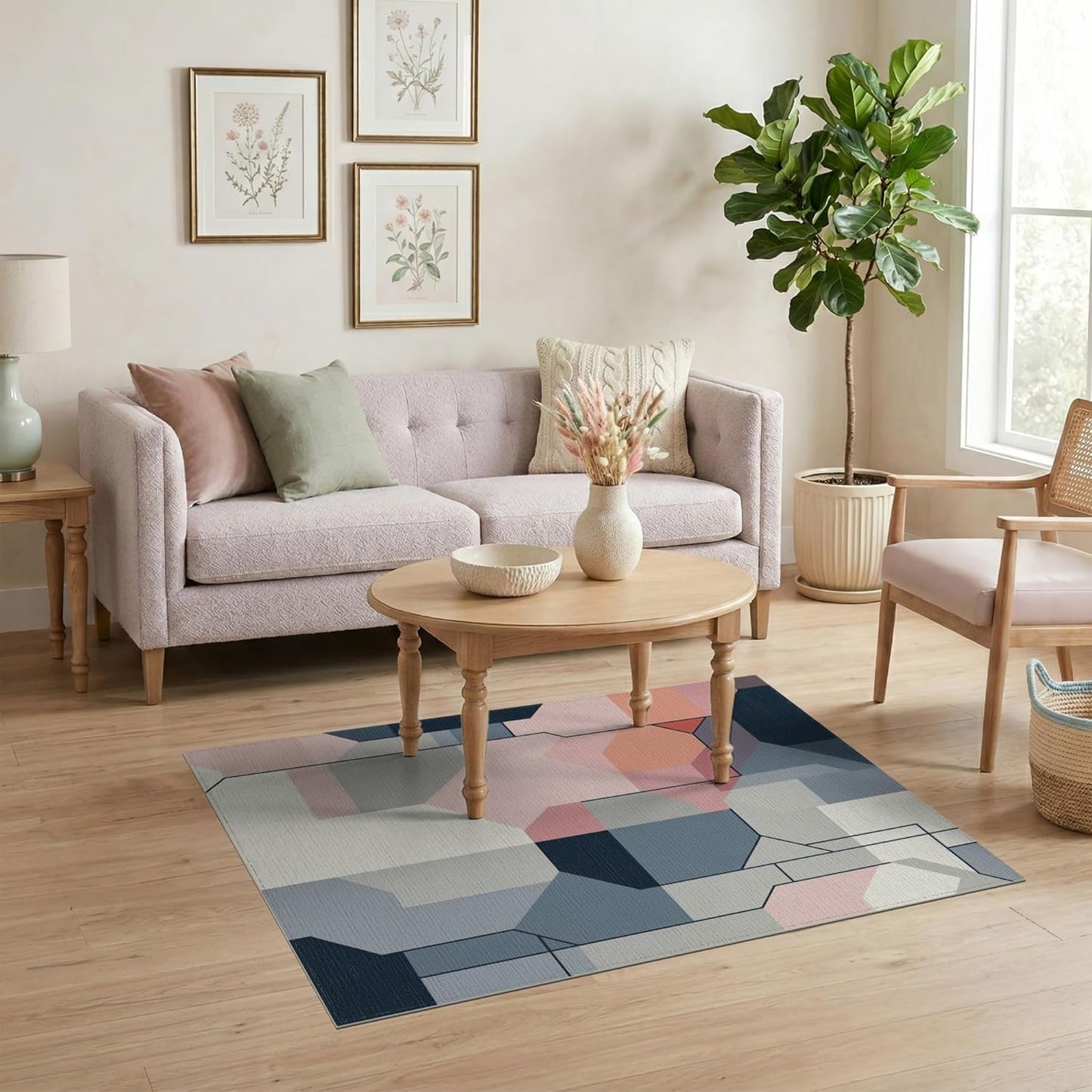 4'x6' Washable Abstract Color Block Accent Rug, Peach Non-Shedding Small Carpet Pet Friendly & Kids Safe Play Mat for Playroom, Bedroom, Reading Nook | Ref:2191346