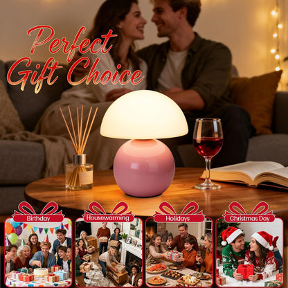 Cute Small Mushroom Lamp Decor,USB-Plug in Bedside Table Lamps with 3-Temperature LED Bulb Dimmable,Modern Aesthetic Home Decor for Livingroom/Bedroom/Dorm/Nursery (Pink with Plug)