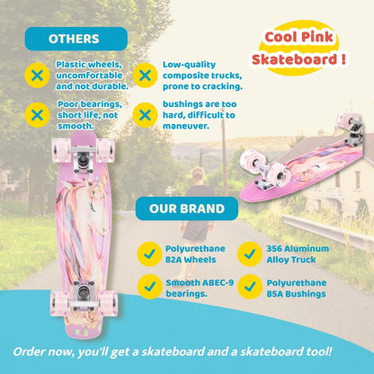 KMX Skateboard 22 and 27 Inch, Classic Mini Cruiser Skateboard for Boys, Girls, Kids, Students, Adults, Teens, Mini Cruiser Board for Beginners and Advanced