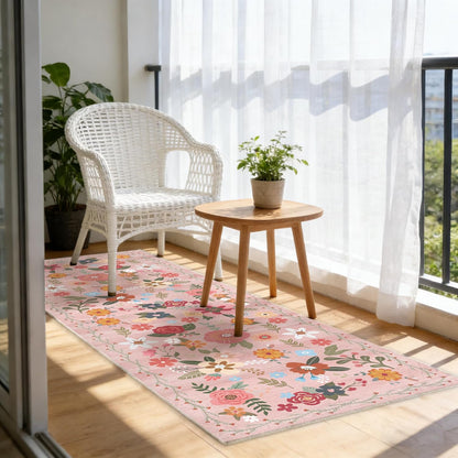 2x6 Washable Runner Rug Non-Slip - Floral Kitchen Rugs Stain Resistant Soft Low Pile Floor Runner for Hallway Indoor Entryway Bedroom Laundry Room（Pink，2x6）