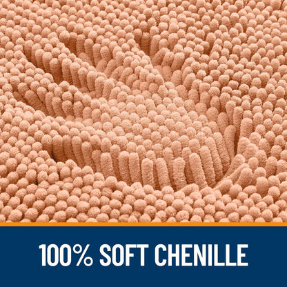OLANLY Toilet Rugs U-Shaped 24x20, Extra Soft Absorbent Chenille Contour Bathroom Rugs for Toilet, Dry Quickly, Machine Washable, Non-Slip Bath Mat, Peach